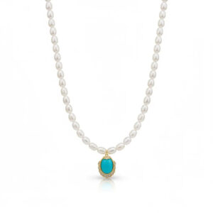 Pearl Choker Necklace with Turquoise