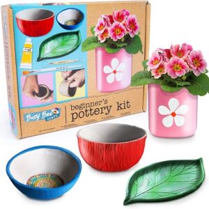abeec Air Dry Clay Pottery Starter Kit for Adults | Complete Beginners Set with Paint, Tools, Varnish & Brushes | Make and Paint Your Own Pot at Home, No Kiln Needed | Craft Gift