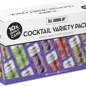 All Shook Up Cocktail Sharing Pack | 10 x 250ml Pre-Mixed Cans | 3.4% ABV | Variety Case of Ready to Drink Sparkling Cocktails Including Passion Fruit Martini