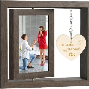 Aolso Engagement Picture Frame,4 * 6 Inch Wedding Picture Frames for Bride and Groom,Wood Rotating Floating Photo Frame,Romantic Anniversary Wedding Gifts for Couples Husband Wife Bridal
