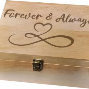 arricraft 1 Pc Wood Memory Keepsake Box, Forever and Always Gift Valentine's Day Memory Box with Hinged Lids Infinite Love Keepsake Chest for Wedding Anniversary Photo Letter Storage 24.5x19.5x10.3cm