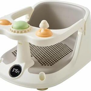 Baby Bath Seat with Thermostat for Babies 4-18 Months，Non-Slip Baby Bath Chair with Toys，Gery