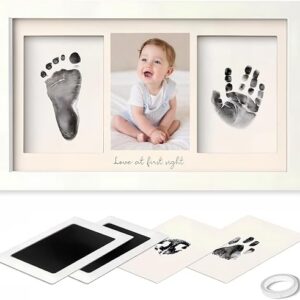 Baby Handprint and Footprint Photo Frame Kit for Newborn Girls and Boys, Memorable Keepsake with Clean-Touch Ink Pad Baby Shower Unique Gift, Pet Paw Print Kit