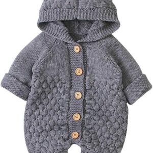Baby Hooded Knitted Rompers Newborn Girls Boys Onesies Warm Sweater Jumpsuit Outfits