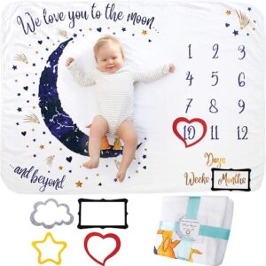 Baby Monthly Milestone Blanket Girl Or Boy, Unisex | Month Blanket Baby For Pictures | Personalized Shower Gifts New Moms | Track Growth & Age | Soft, Thick, Large