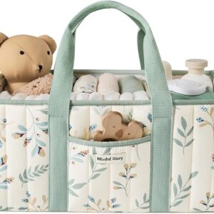 Blissful Diary Nappy Caddy Organiser, Baby Diaper Caddy for Nappy Station, Stylish Storage Basket for Newborn Essentials, Baby Shower Gifts for Girl or Boy, Verdant Leaf
