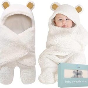 BlueMello Baby Bear Swaddle Blanket, Ultra-Soft Plush, Essential for Infants from 0–6 Months, Swaddling Cloth, White, Ideal Newborn Wishlist and Toddler Boy Accessory, Perfect