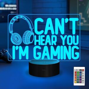 Can't Hear You I'm Gaming Night Light, Headset Graphic Video Games Gamer Gift Funny 3D Illusion Lamp 16 Colors Changing Touch & Remote Control for Men Teenagers Boy Kids