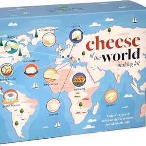 Cheese of the World Making Kit - 10 Cheese - Thermometer included - Make your own Mozzarella, Halloumi, Burrata, Paneer, Queso Blanco, Ricotta, Mascarpone, Chevre and more