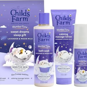 Childs Farm SlumberTime Sweet Dreams Sleep Gift Set | 3-Step Sleep Routine | Lavender & Moon Milk Bath Soak 250ml, Calming Massage Lotion 150ml, Sleep Mist 100ml | Suitable for Dry & Sensitive Skin