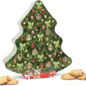 Christmas Tree Gift Set - Novelty Christmas Biscuits Gift Set Tin Filled with Fancy Chocolate Chip Cookies - Luxury Tins of Biscuits for Women and Men, English Gifts & Presents for Food Lovers