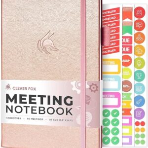 Clever Fox Meeting Notebook – Work & Business Organizer with Notes & Action Items – Notepad for Project Management & Meetings, A5 (Rose Gold)
