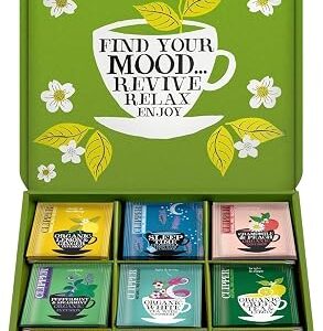Clipper Tea Organic Herbal & Green Tea Selection Gift Box, Eco Friendly & Fair Trade, Assorted Individually Wrapped Tea Bags, 1 Sampler Box with 45 Unbleached Tea Bags