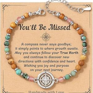 Compass Bracelet for Women, Leaving Retirement Farewell Goodbye Going Away Gifts for Friend Coworkers, Travel Gifts for Women with Message Card