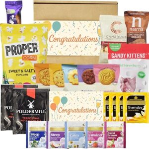 Congratulations Gifts, Hamper Box Includes, Congratulations Card, Herbal Tea, Sweets, Biscuits, Chocolate, Hot Chocolate, Biscuits, Popcorn, Nuts - Congratulations Gift, Decorations