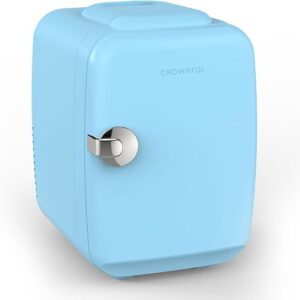 CROWNFUL Mini Fridge, 4 Liter 6 Can Portable Cooler and Warmer, Personal Fridge for Skin Care, Cosmetics, Food, Great for Bedroom, Office, Car, Dorm, ETL Listed (Matte Blue)