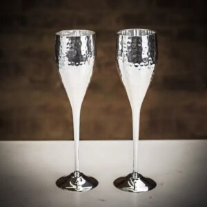 Culinary Concepts 'Let's Get Hammered' Pair of Silver Plated Champagne Flutes - can be Engraved or Personalised