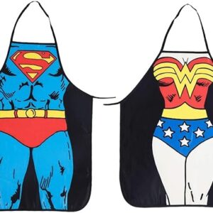 Cycorld Funny Apron Valentine's Gifts: Christmas Kitchen Gift for Couples Xmas BBQ Party Funny Novelty Set for Him Her(2pcs Superman + Wonder Woman Aprons)
