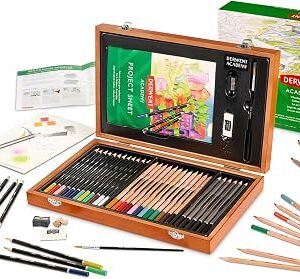 Derwent Academy Wooden Gift Box Complete Starter 35 Piece Art Set - Painting, Drawing & Colouring set with Accessories for Arts & Crafts - Premium Hobbyist Quality Pencil Set for Adults & Teens