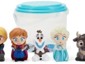 Disney Store Official Frozen Bath Toy Set, 5 Pc, Includes Elsa, Anna, Olaf, Kristoff and Sven, Bucket with Straining Lid, Bath or Paddling Pool Toys, 6 months+