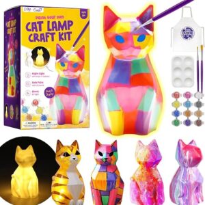 DIY-LAOESE Paint Your Own Cat Lamp Kit, Cat Gifts for Girls, Painting kit for Kids 6 7 8 9, Arts and Crafts for Kids Ages 8-12, Art Supplies Toys Girls Boy Birthday Easter Present