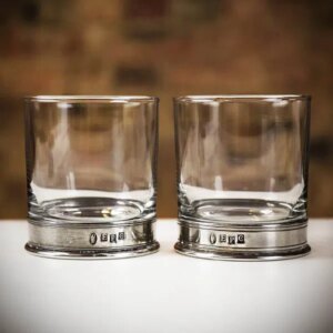 English Pewter Co Vogue Pair of Whisky Glass Tumblers - Engrave with a personalised message