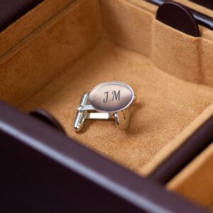 Farrar & Tanner Solid Sterling Silver Large Oval Hinged Cufflinks - can be Engraved or Personalised
