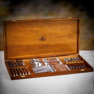 Forge de Laguiole 24 Piece Thuya Wood Cutlery Set in Elegant Presentation Box
