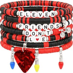 for Stranger Merch TV Inspired Bracelet,7PCS Stackable Stretch Bracelets for Stranger TV Funny Things Merchandise Jewellery Fans Stuff Outfit Friendship Birthday Gifts