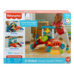 Fisher-Price 2-Sided Steady Speed Walker - Uk English Edition, Interactive Car-Themed Baby Walking Toy With Activities And Learning Songs