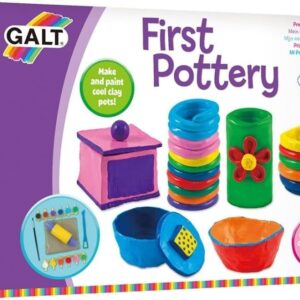 Galt First Pottery - Fun Arts and Crafts Kit for Kids - Childrens Air Dry Clay Painting and Pottery Set for Girls and Boys with Ceramic Paints,Mini Rolling Pin,Paintbrush and Guide - Ages 6 Years Plus