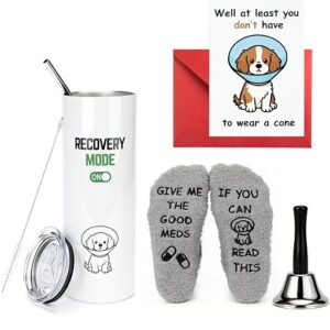 Get Well Soon Hamper Gifts Box – 20oz Insulated Tumbler, Funny Recovery Socks, Silver Hand Bell, Greeting Card & Rattle – Humorous Pre Surgery, After Surgery Recovery Gift for Men & Women