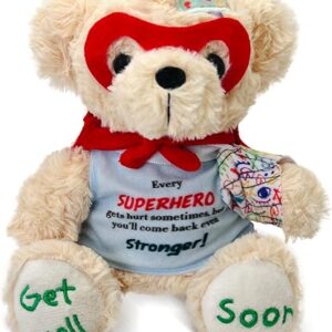 Get Well Soon Teddy Bear Plush Toy, Superhero Bear Stuffed Animal with Broken Arm, Recovery Get Well Soon Gift for Kids Adult – Thoughtful After Surgery or Get Better Soon Present