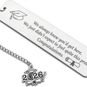 Graduation Gift Bookmark for Class of 2026, Stainless Steel Engraved Bookmark with Graduation Pendant, Funny Degree Congratulations Keepsake Gift for Students Book Lovers Her Him