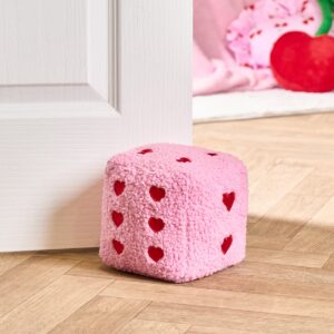 OHS Boucle Heart Print Dice Doorstop - Pink/Red