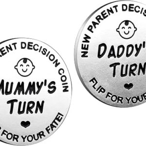 huishi Funny Decision Coin for New Parents，Gifts for Mum Dad，Newborn Baby Gifts，Flip Coin Decision，Mother's Day, Baby Shower Gift，Birthday, Anniversary, Stainless Steel (Silver)