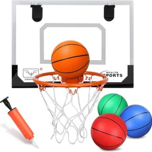 Indoor Over Door Mini Basketball Hoop Set for Kids Adults, Wall Mount Basketball Hoop for Wall 9" Dunk Rim, Room Basketball Hoops Game with 4 Balls Gift for Boys Girls, Holiday Stocking Stuffer