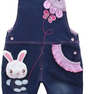 KIDSCOOL SPACE Baby Girl Jean Overalls,Toddler Denim Cute 3D Bunny Outfit