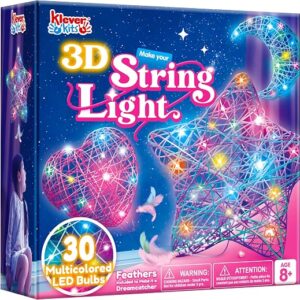 Klever Kits 3D String Art Kit for Kids,Arts and Crafts for Kids Ages 8 9 10 11 12,DIY Lantern Craft Set for Boys Girls,Light Up String Light Toy with 30 Multi-Colored LED Bulbs,Perfect Birthday Gifts