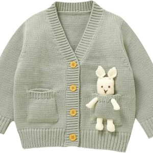 LAWKUL Baby Toddler Cardigan Warm Sweater Long Sleeve Knitted Jacket Bunny Rabbit Pockets Coats Girl Clothes