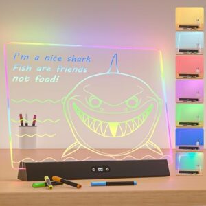 LED Note Board with Colors, Rechargeable 9-Mode Light Up Acrylic Dry Erase Board, 14"X10" Neon Glow Desk Sign Letter Message Memo Drawing Board for Home/Bedroom/Store/Office/Gift, 7 Markers Black