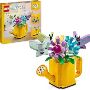 LEGO Creator 3in1 Flowers in Watering Can Toy to Welly Boot to 2 Birds on a Perch, Animals Set for Girls, Boys & Kids, with 3 Butterfly Toys, Makes a Great Desk Accessory, Nature Gift 31149