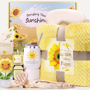 LIVEHITOP Gifts for Women, Sunflower Pamper Gifts for Women, 10PCS Cosy Gifts Set Birthday Presents Hampers with Flannel Blanket Self Care Get Well Soon Gifts for Friends, Mum, Wife, Sister