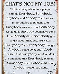 Lnspirational Quote Sign - Humorous Office Decor 'That's Not My Job' Story Sign - Quirky Wall Art for Home, Office Vintage Metal Sign 20-30cm