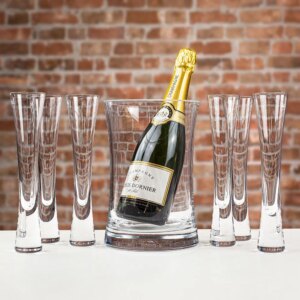 LSA International Moya Set of 6 Tulip Champagne Flutes and Champagne Bucket - can be Engraved or Personalised