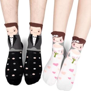 Merclix 2 Paires Wedding Gift Crew Socks Engagement Anniversary Wedding Gifts for Bride and Groom Couple Husband Wife Funny