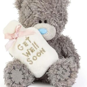 Me To You Tatty Teddy Plush 10cm-High Get Well Soon Bear Holding Novelty Hot Water Bottle - Official Collection, Grey