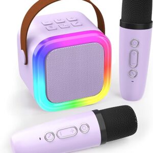 Mini Karaoke Machine for Kids Adults, Portable Bluetooth Speaker with 2 Wireless Microphones,Toys Birthday Gifts for Girls Ages 4, 5, 6, 7, 8,9,10,11,12+ Family Home Party (Purple)