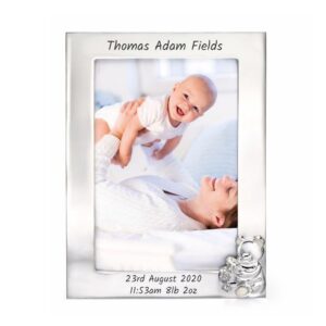 D for Diamond Silver Plated Teddy Bear Photo Frame