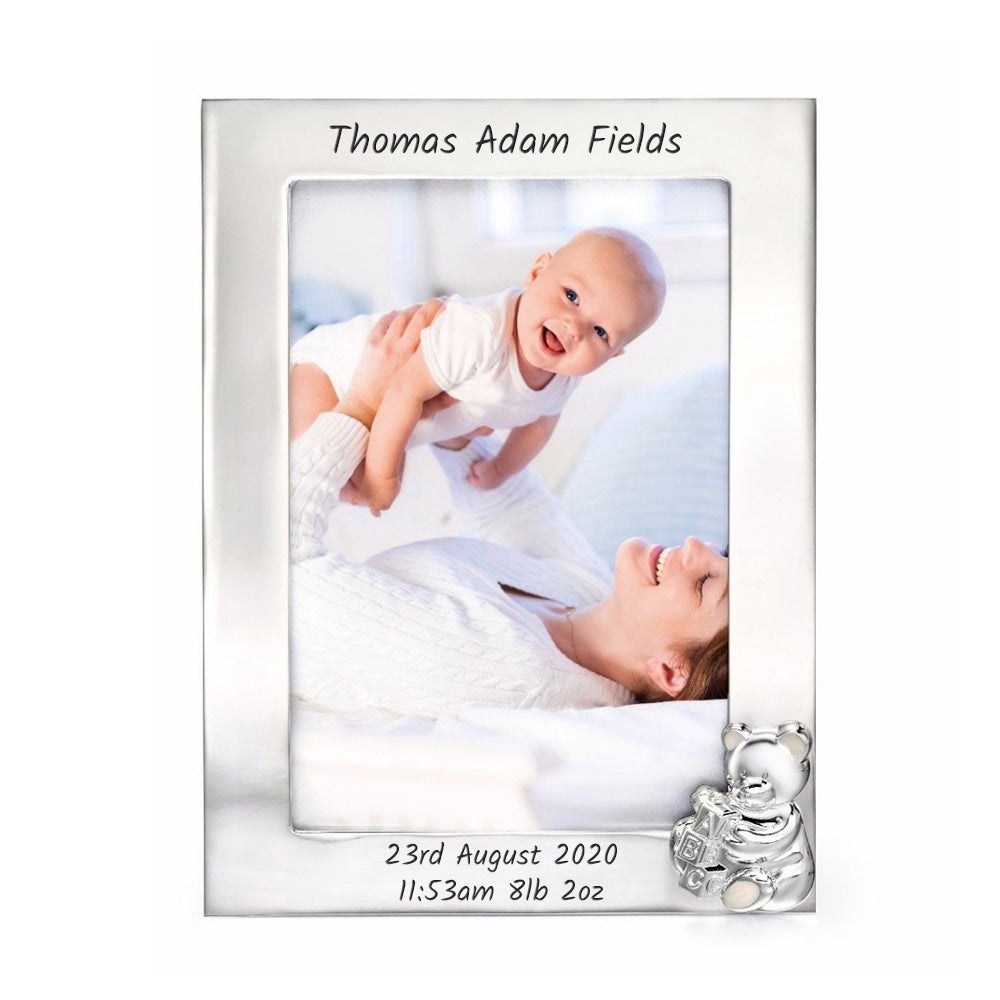 D for Diamond Silver Plated Teddy Bear Photo Frame